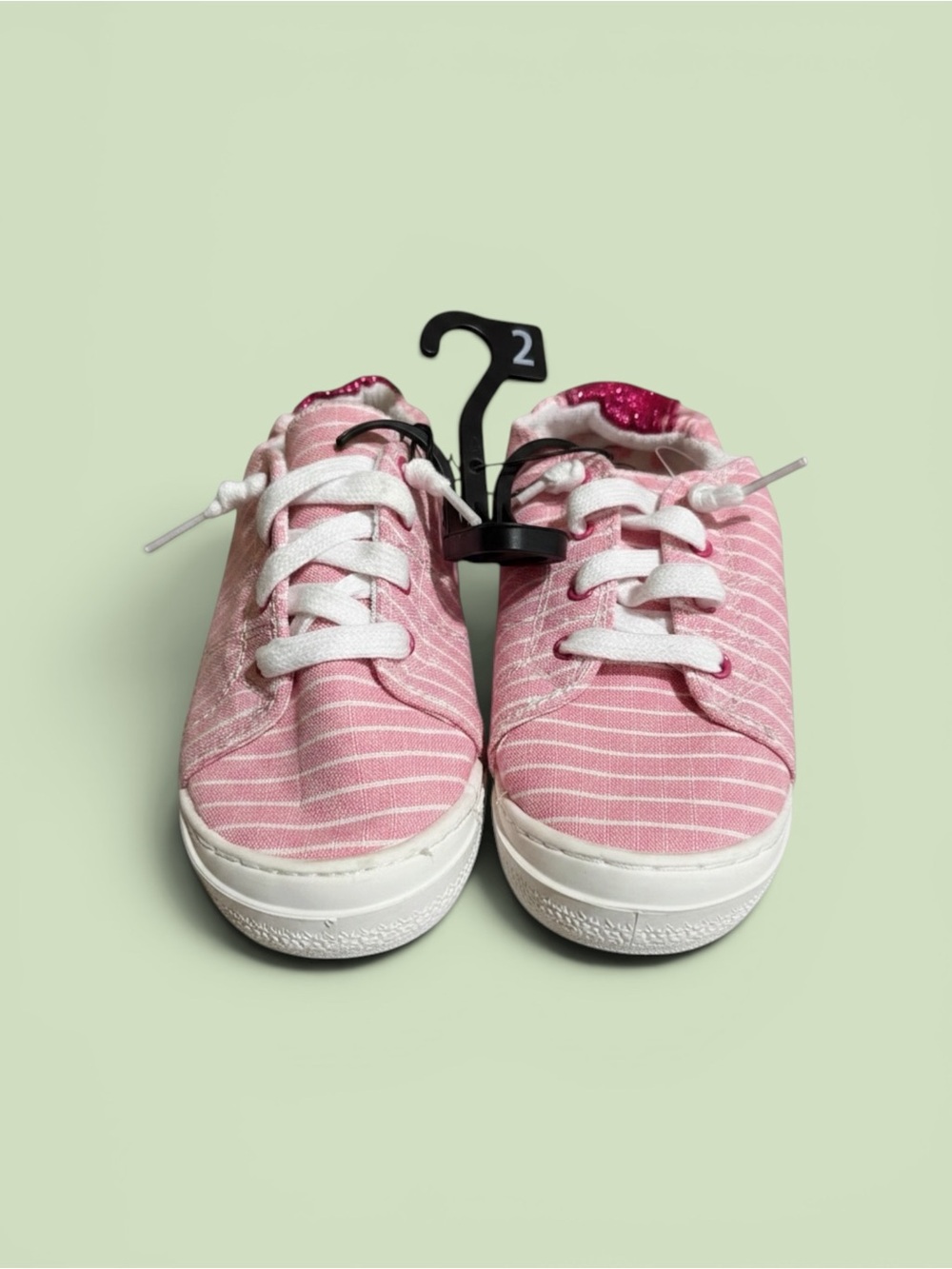 Girls Pink Stripe Canvas Sneakers (Size 2) Casual Shoes